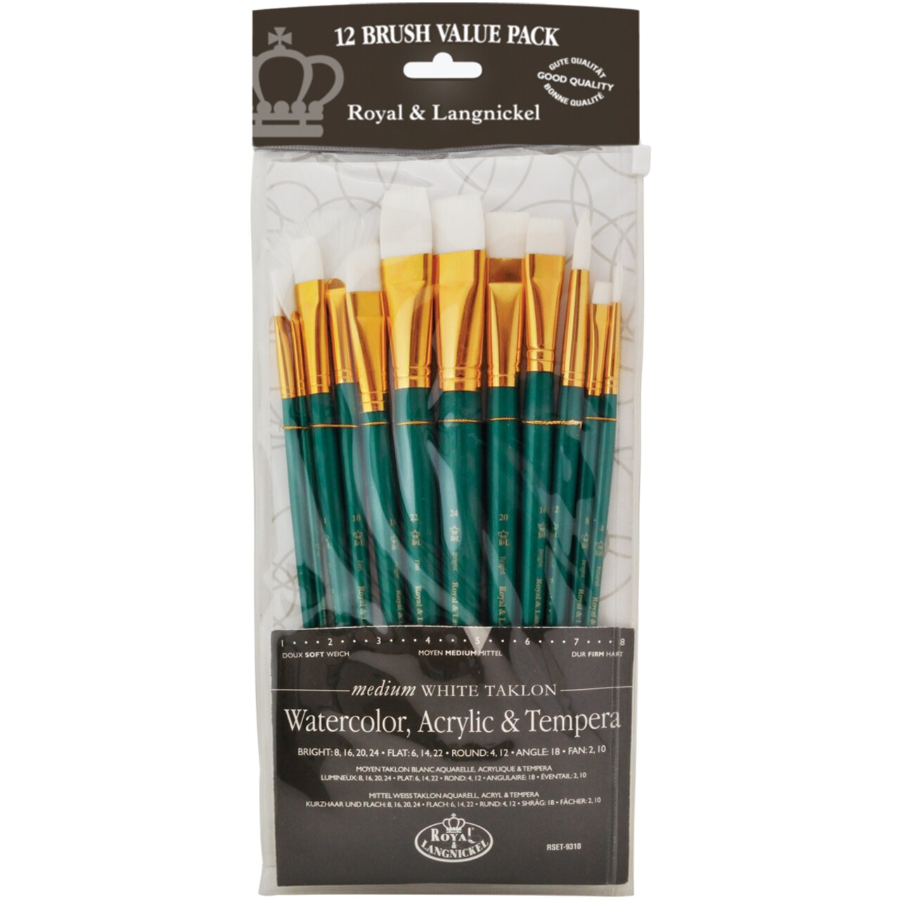 Royal&Langnickel(R) White Taklon LongHandle Value Brush Pack-Medium, 12/Pkg